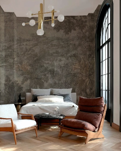 Tapet personalizat cu peisaj elegant în dormitor
