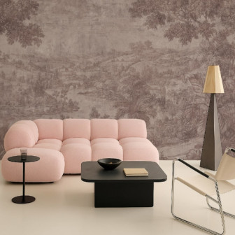 Tapet personalizat cu peisaj roz în decor interior