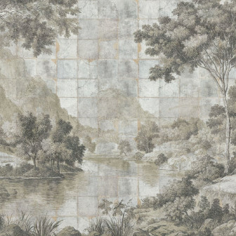 Fototapet personalizat cu peisaj de vale în tonuri de crem