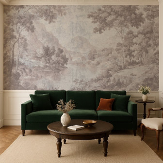 Fototapet personalizat cu peisaj lacustru roz, ideal pentru decor interior