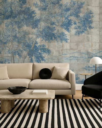 Fototapet personalizat cu motiv de copac albastru și peisaj