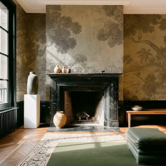 Tapet crem cu design artistic într-un living elegant