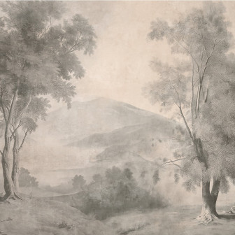 Fototapet cu peisaj, copac solitar, nuanțe crem, design interior dormitor