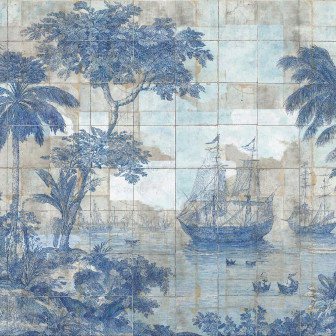 Fototapet personalizat cu design tropical într-o baie