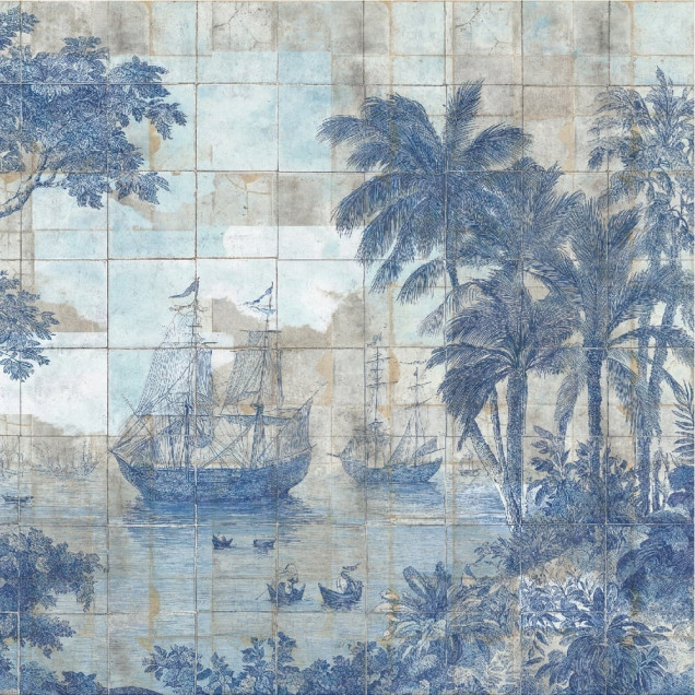Fototapet personalizat cu design tropical într-o baie