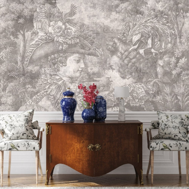 Tapet crem personalizat cu design elegant aplicat pe un perete in dormitor