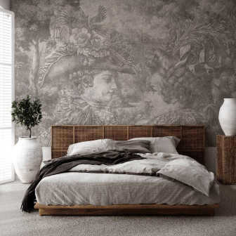 Tapet crem personalizat cu design elegant aplicat pe un perete in dormitor