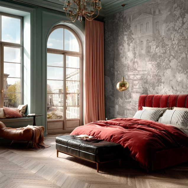 Tapet cu grădină secretă crem într-un living elegant