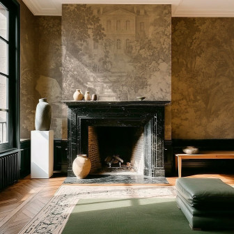 Tapet cu grădină secretă crem într-un living elegant