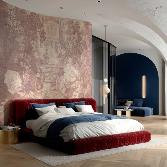 Tapet personalizat cu trandafiri într-un dormitor elegant