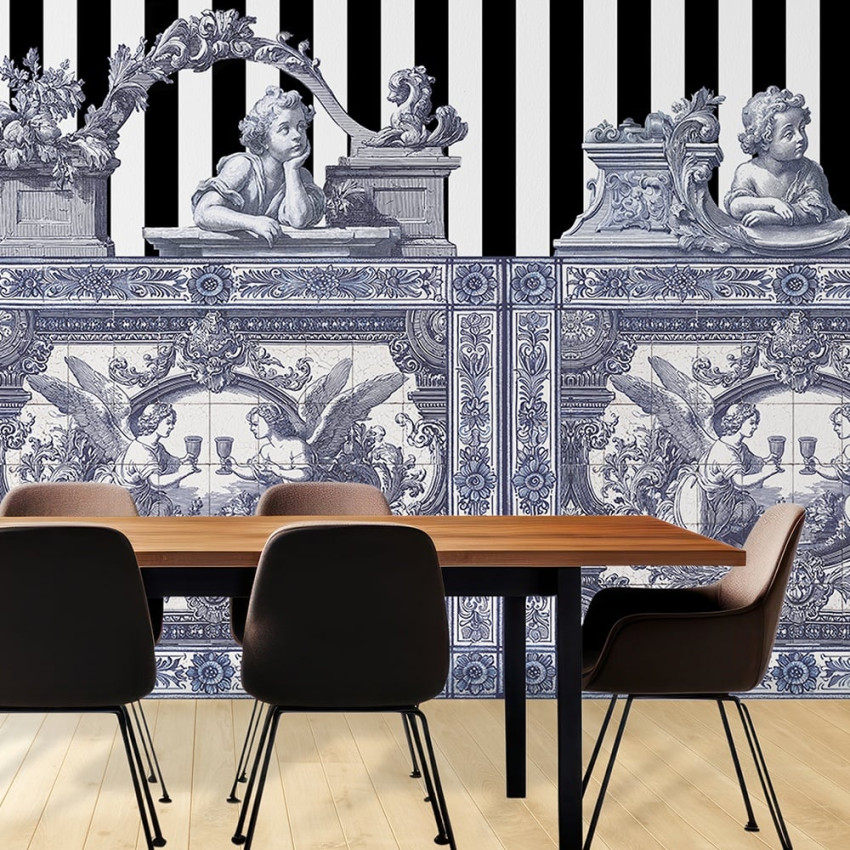 Tapet personalizat cu frize opulente crem