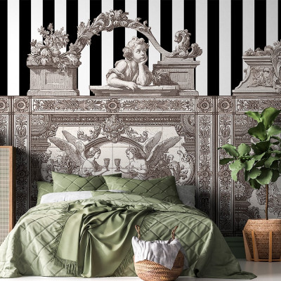Tapet personalizat cu frize opulente crem