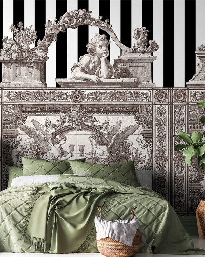 Tapet personalizat cu frize opulente crem