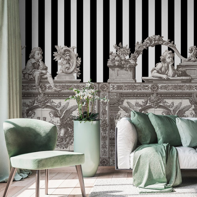 Tapet personalizat cu frize opulente crem