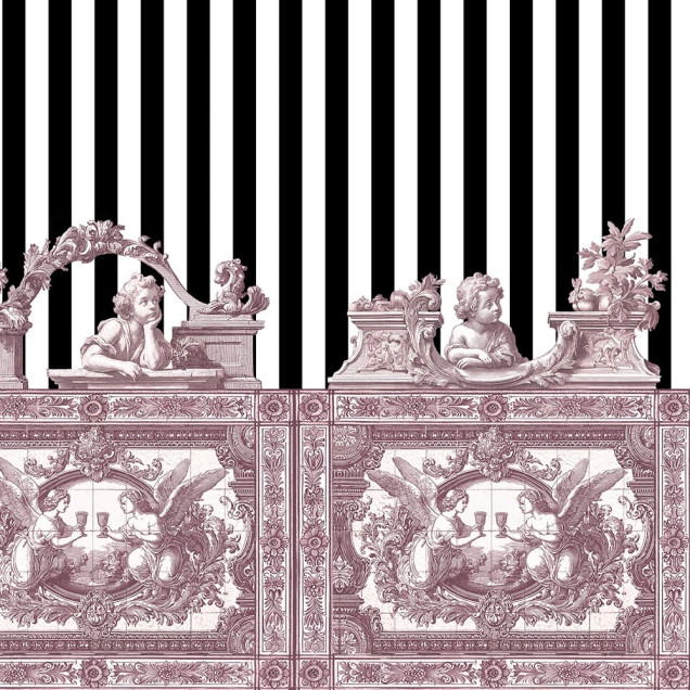 Fototapet cu frize opulente în nuanțe de roz