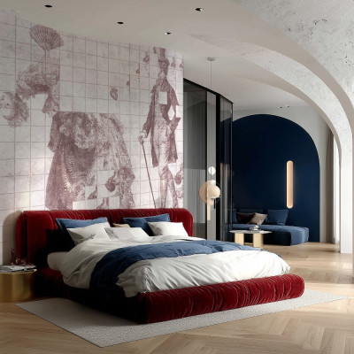 Fototapet personalizat cu design elegant într-un dormitor modern