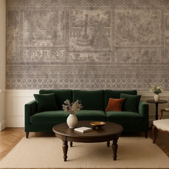 Fototapet personalizat cu motive clasice crem într-un living