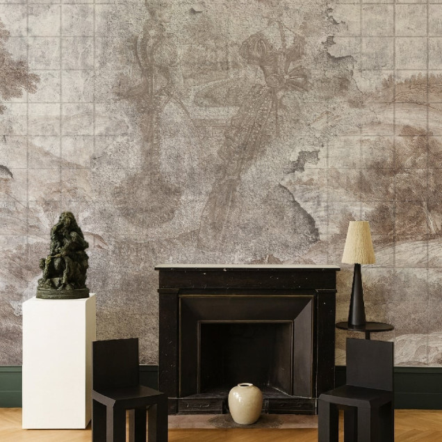 Tapet personalizat cu design artistic într-un dormitor modern