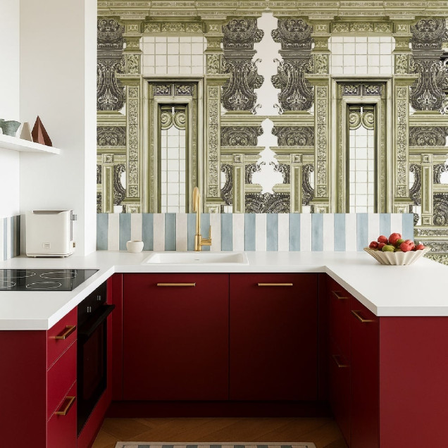 Tapet ornamental crem cu design catedrală, personalizat