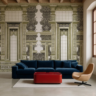 Tapet ornamental crem cu design catedrală, personalizat