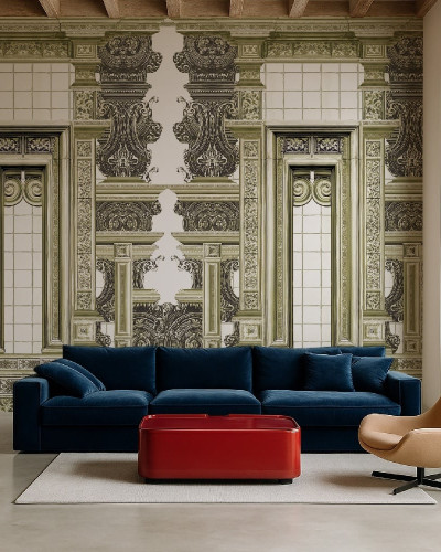 Tapet ornamental crem cu design catedrală, personalizat
