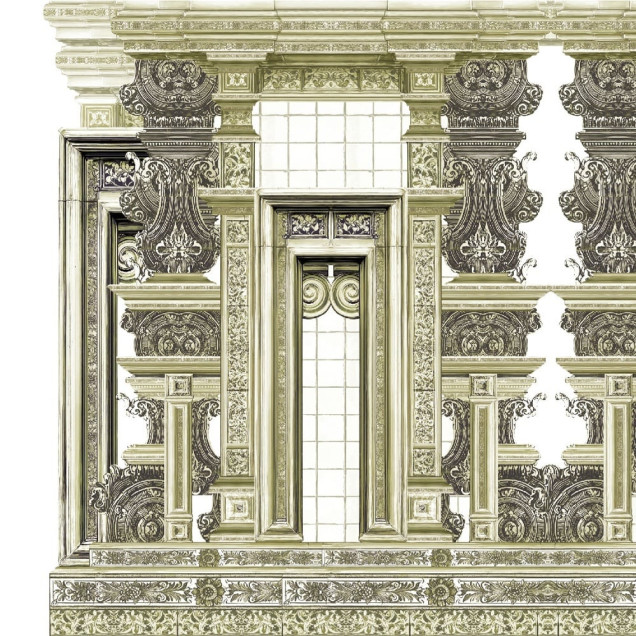 Tapet ornamental crem cu design catedrală, personalizat