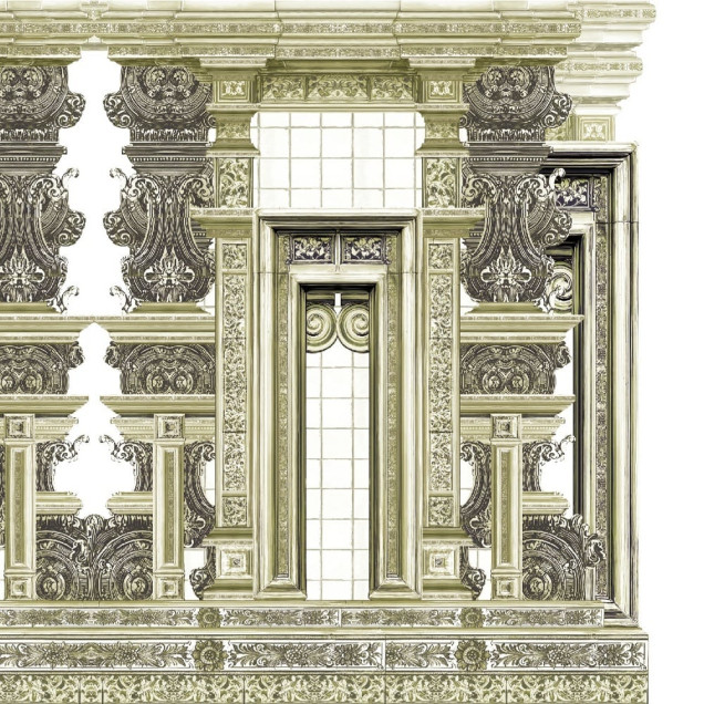 Tapet ornamental crem cu design catedrală, personalizat