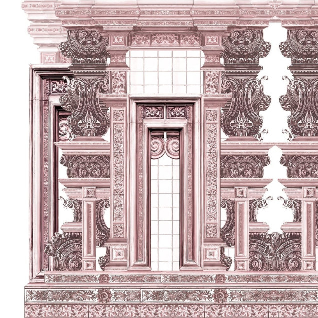 Tapet decorativ cu design ornamental în nuanțe de rose