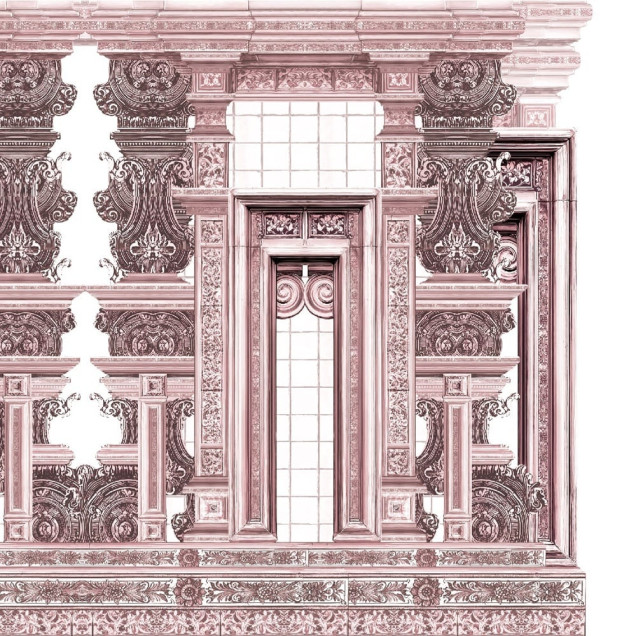 Tapet decorativ cu design ornamental în nuanțe de rose