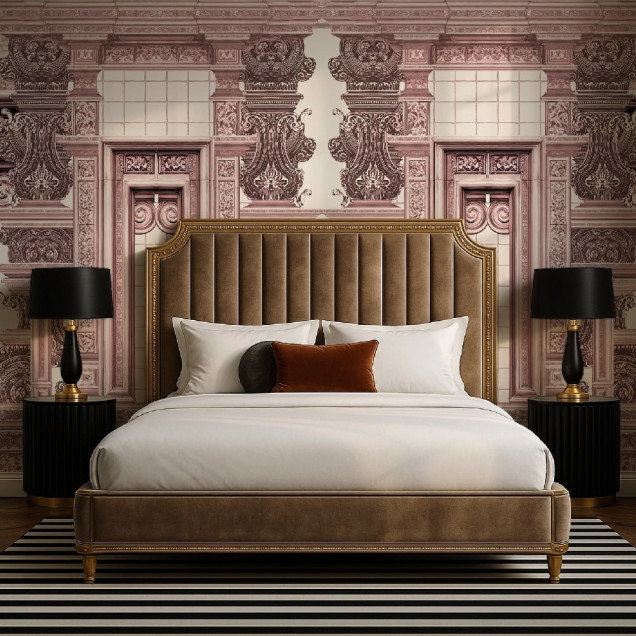 Tapet decorativ cu design ornamental în nuanțe de rose