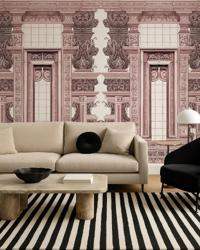 Tapet decorativ cu design ornamental în nuanțe de rose
