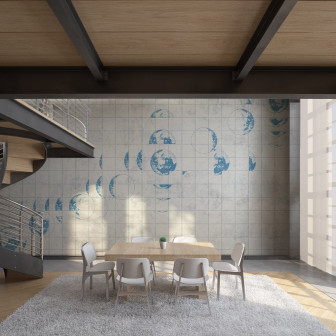 Fototapet personalizat cu design fazele lunii într-o cameră modernă
