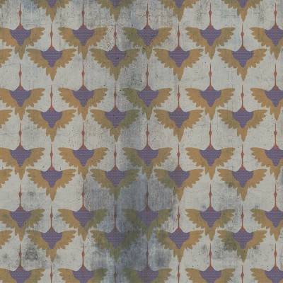 Tapet modern cu design Grunge Birds, cu păsări lila pe un fundal gri