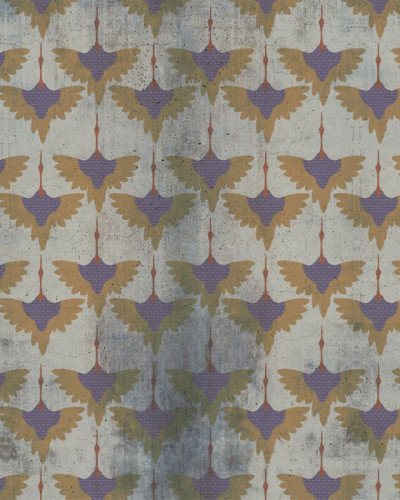 Tapet modern cu design Grunge Birds, cu păsări lila pe un fundal gri