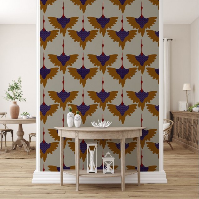 Tapet cu design retro cu model elegant de păsări cu aripi întinse. Ideal pentru a aduce un strop de culoare și o atmosferă vintage în casa ta.