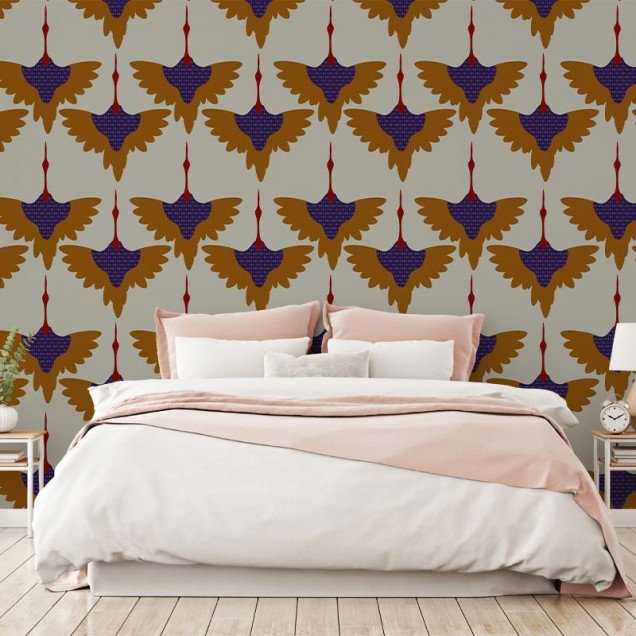 Tapet cu design retro cu model elegant de păsări cu aripi întinse. Ideal pentru a aduce un strop de culoare și o atmosferă vintage în casa ta.