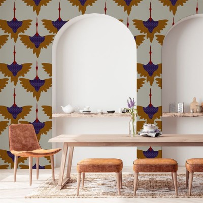 Tapet cu design retro cu model elegant de păsări cu aripi întinse. Ideal pentru a aduce un strop de culoare și o atmosferă vintage în casa ta.
