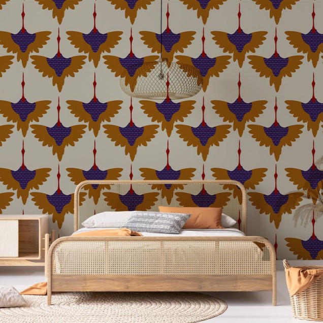 Tapet cu design retro cu model elegant de păsări cu aripi întinse. Ideal pentru a aduce un strop de culoare și o atmosferă vintage în casa ta.