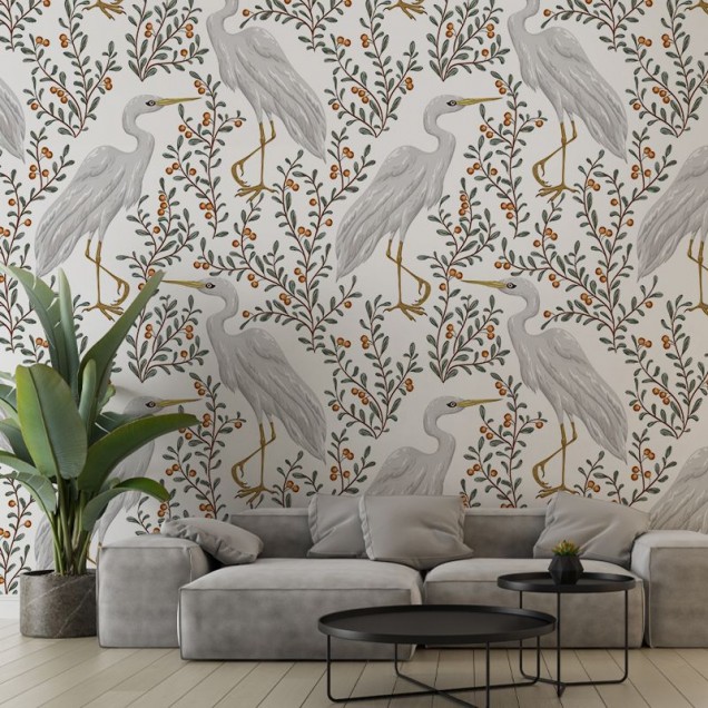 Tapet Bird story cu design delicat de pasari si crengute