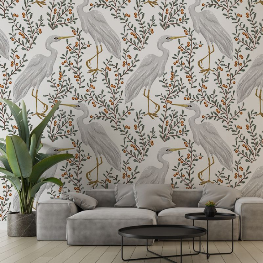 Tapet Bird story cu design delicat de pasari si crengute