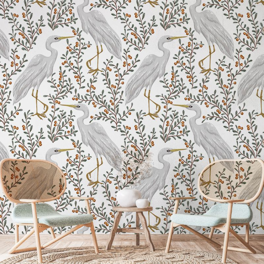 Tapet Bird story cu design delicat de pasari si crengute