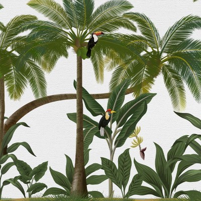 Tapet cu palmieri tropicali și tucani, Birds in the Jungle