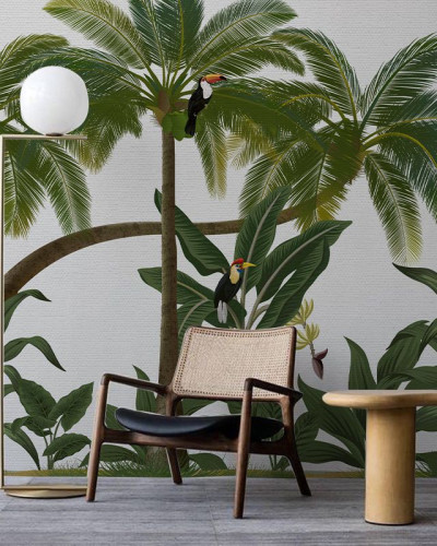 Tapet cu palmieri tropicali și tucani, Birds in the Jungle