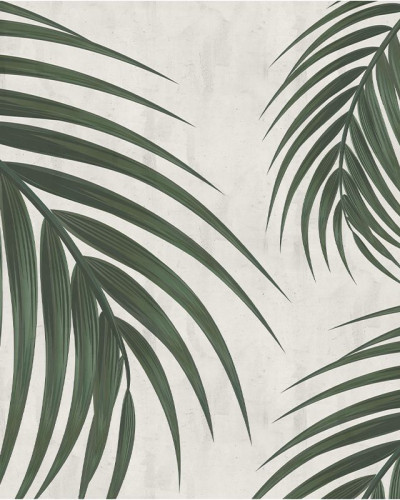 Tapet cu frunze de palmier Gentle Leaves - Imagine cu o baie modernă cu tapetul aplicat pe perete