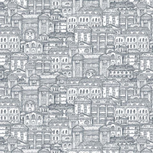 Tapet cu design modern de clădiri vechi, perfect pentru a adăuga o notă de eleganță și mister casei dumneavoastră.