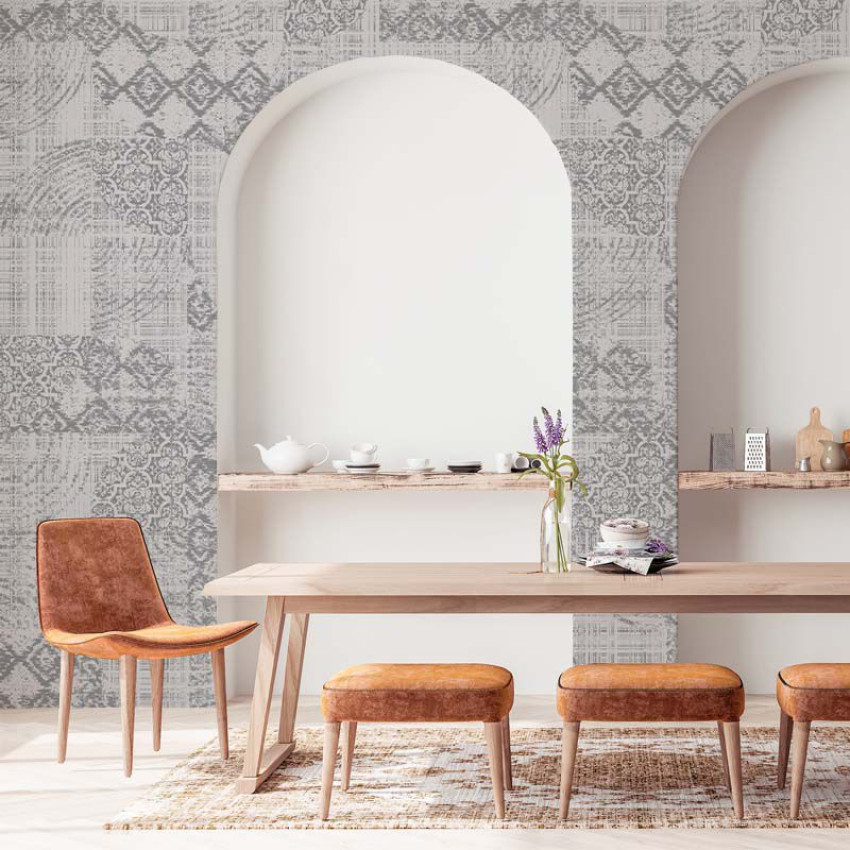 Tapet cu design vintage inspirat de covoare vechi, perfect pentru a crea o atmosferă caldă și primitoare.