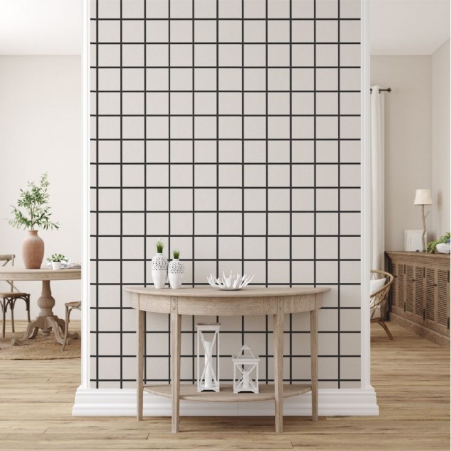 Tapet geometric cu pătrate negre pe fond alb