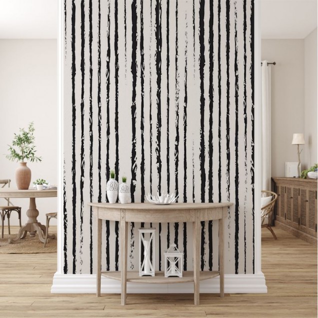 Tapet cu dungi negre pe fond alb, perfect pentru un design vintage modern