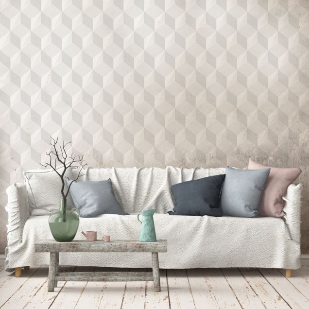 Tapet modern cu design geometric, Soft Gray Cube, VLAdiLA