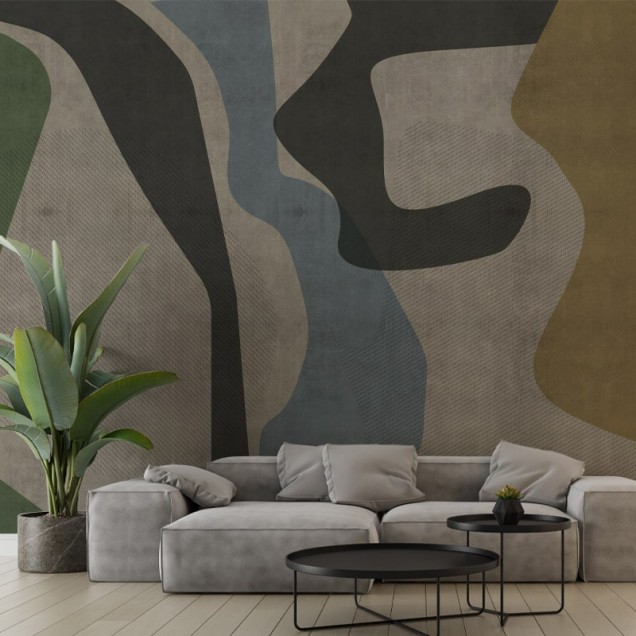 Tapet Abstract Modern Tapet abstract cu forme organice și culori calde